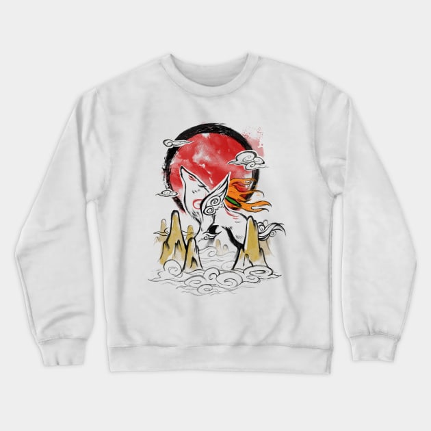 Okami Japanese Ink - Beautiful Spirit Wolf - Video Game Crewneck Sweatshirt by BlancaVidal